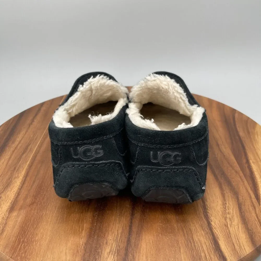 UGG Ascot Moccasin Slippers Mens Size 12 Black Suede Casual Comfort Shoes - Picture 4 of 9